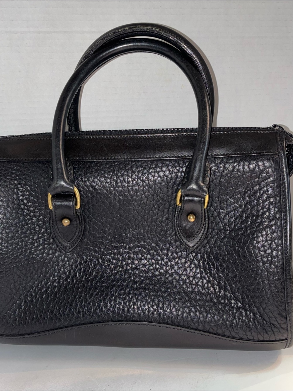 Vintage Dooney & Bourke Boston Black Pebbled Leather Satchel with Brass Hardware - Picture 2 of 13